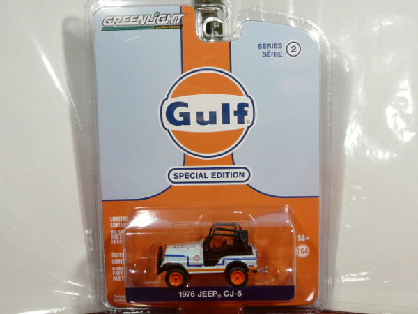 CLÁSICO TODOTERRENO 4X4 NUEVO EN MINIATURA A ESCALA APROXIMADA 1/64 DE LA EDICIÓN ESPECIAL Y LIMITADA DE GULF. VISTA FRONTAL. BLISTER.